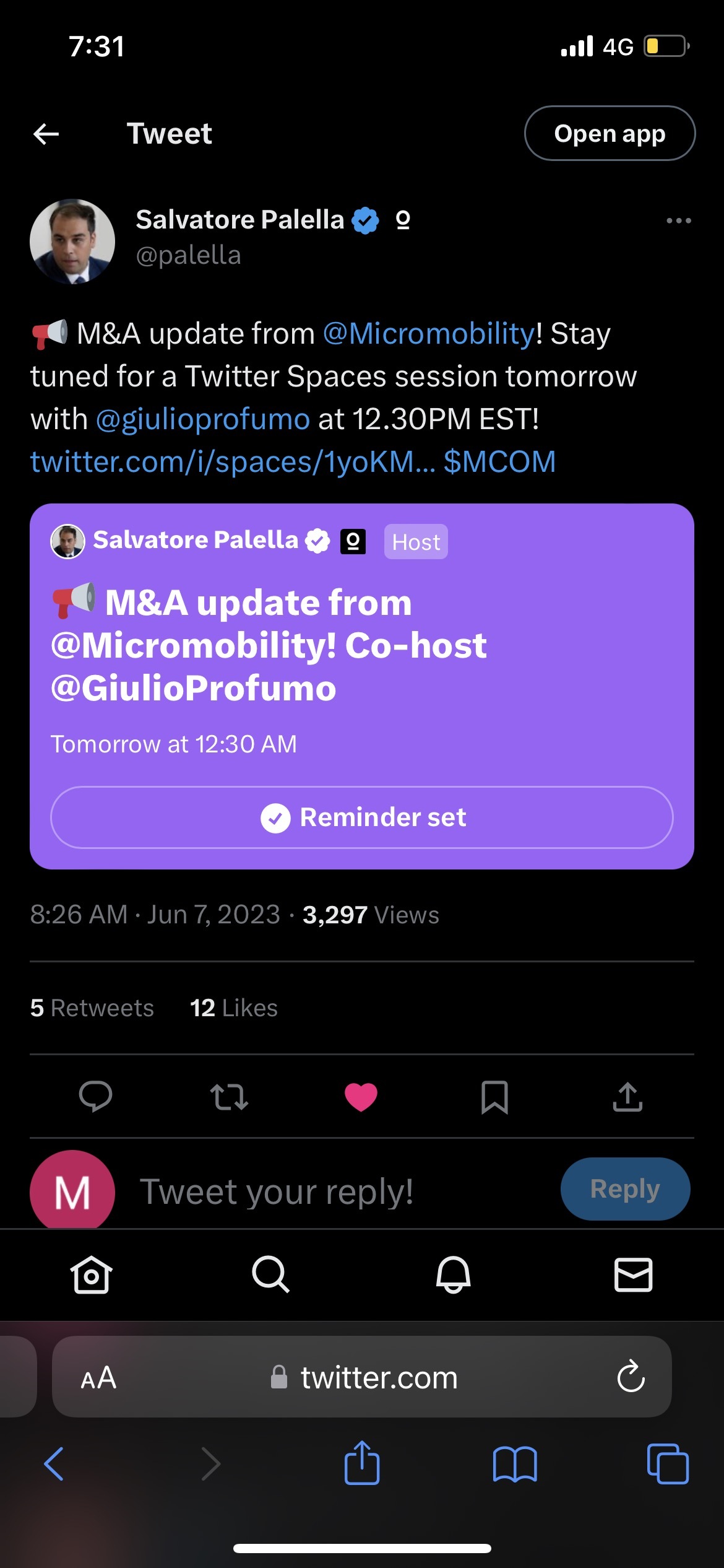 $Micromobility.com (MCOM.US)$ m&a alert. one last chance for this CEO. if its some bullshit im out.