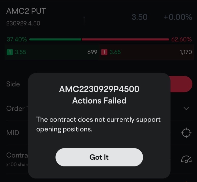 $AMC院线 (AMC.US)$ 我可以知道为什么我不能卖出AMC 2的看跌期权吗？有其他人遇到这个问题吗？