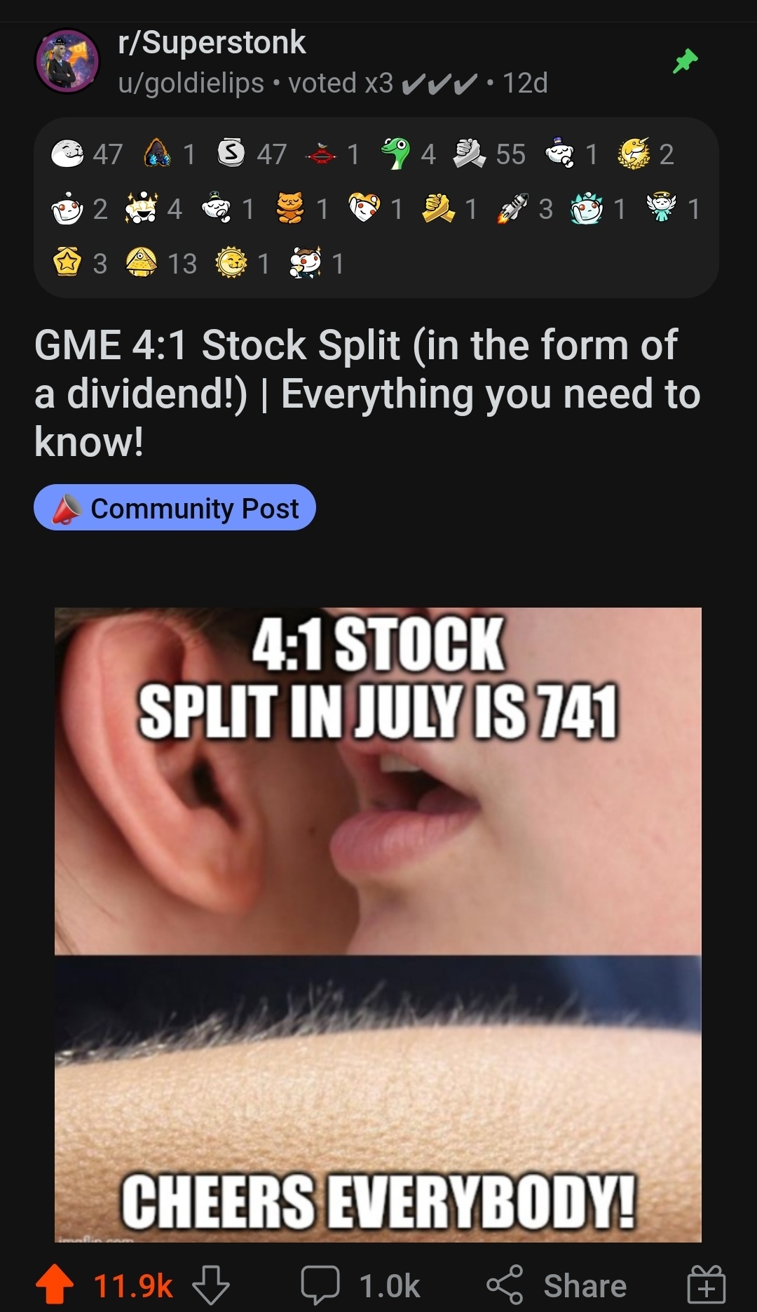 $GameStop (GME.US)$ https://www.reddit.com/r/Superstonk/comments/vtvbl8/gme_41_stock_split_in_the_form_of_a_dividend/?utm_medium=android_app&utm_source=share