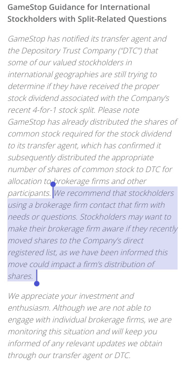 DTCはIBKRにフォワードスプリットの形式で発行するよう指示しました。GameStopは、株式配当の形式であることを明確にしました。