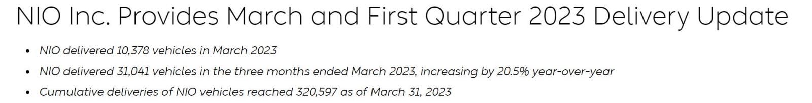 NIO 3月23日交付更新