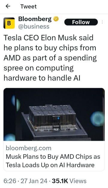 Elon Musk going to buy AMD chips for Tesla AI hardware