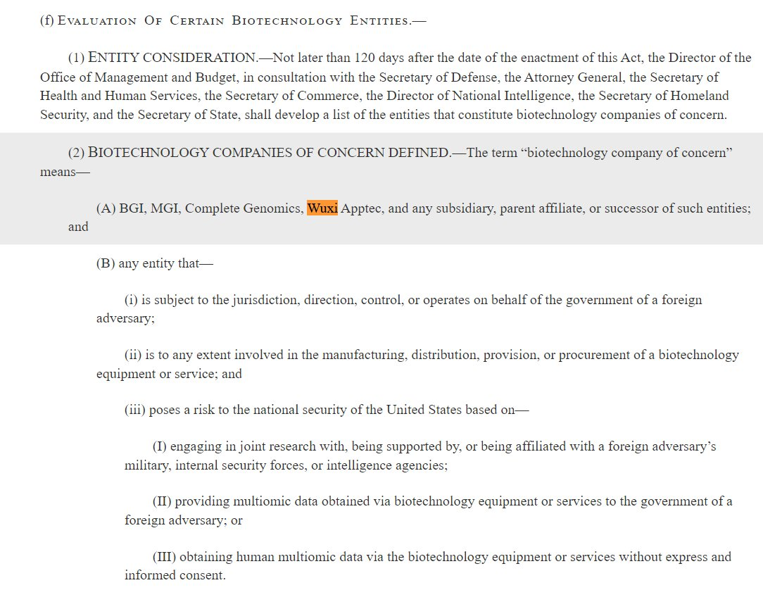 A bill to prohibit contracting with certain biotechnology providers, and for other purposes.