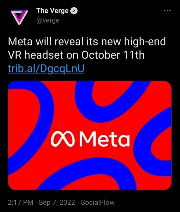 高端虚拟现实头戴设备将于2022年10月上市！
