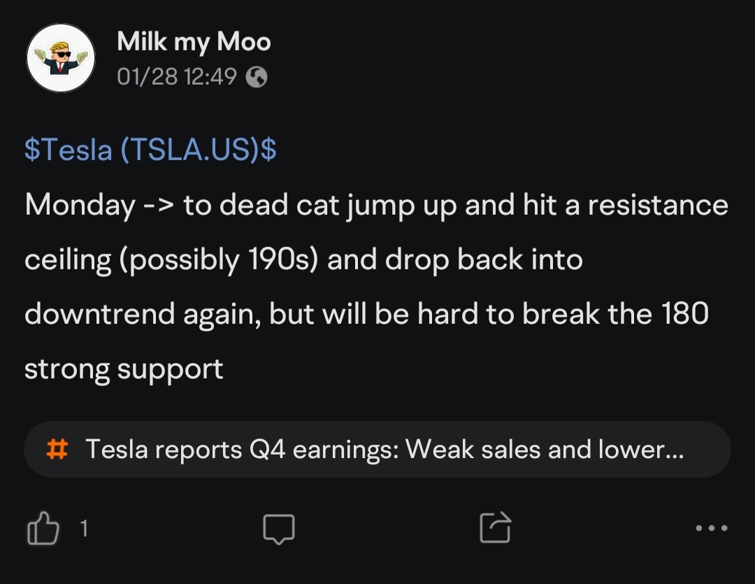 $Tesla (TSLA.US)$ Said this on last Sunday. Glad it came true.