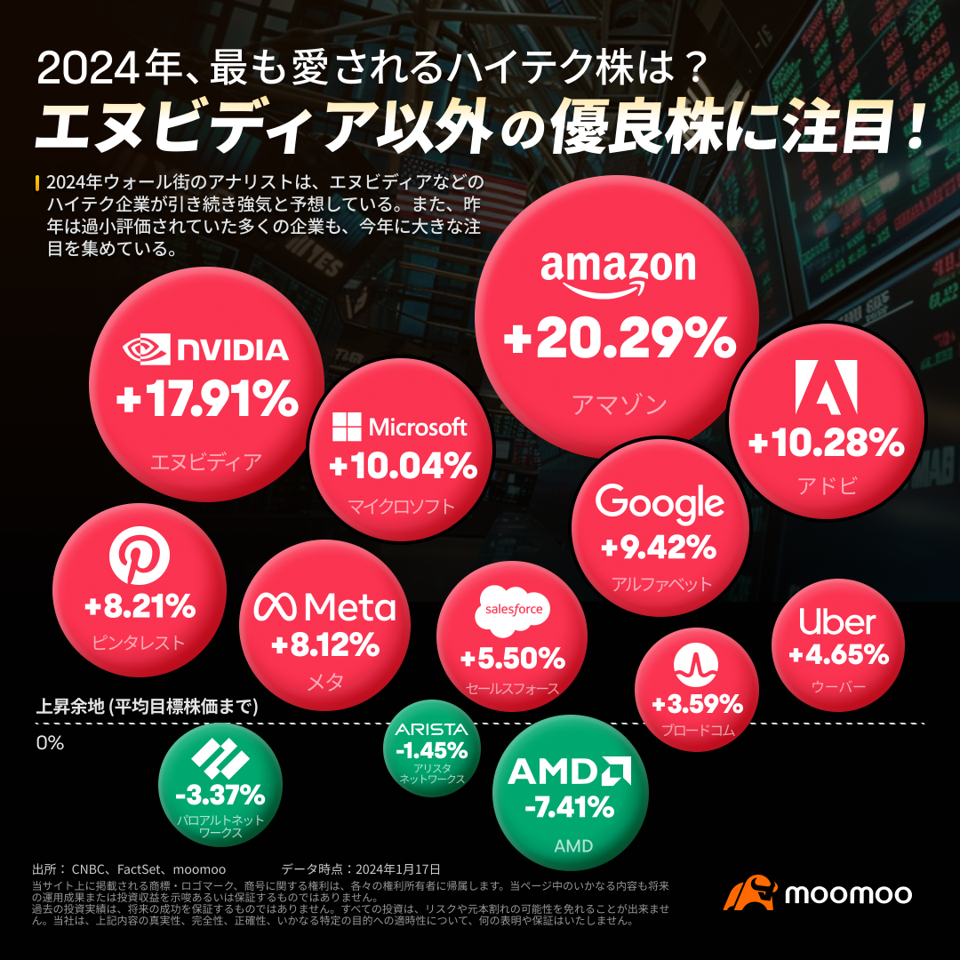 2024 年最受欢迎的科技股有哪些？注意NVIDIA以外的蓝筹股！