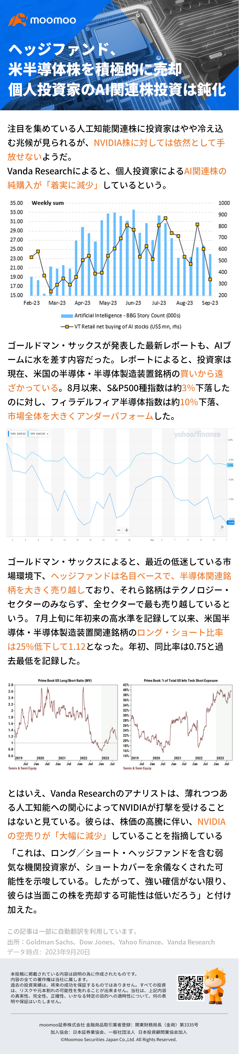 這是一個急購機會嗎？對沖基金積極出售美國半導體股票，個人投資者也減慢了對 AI 相關股票的投資