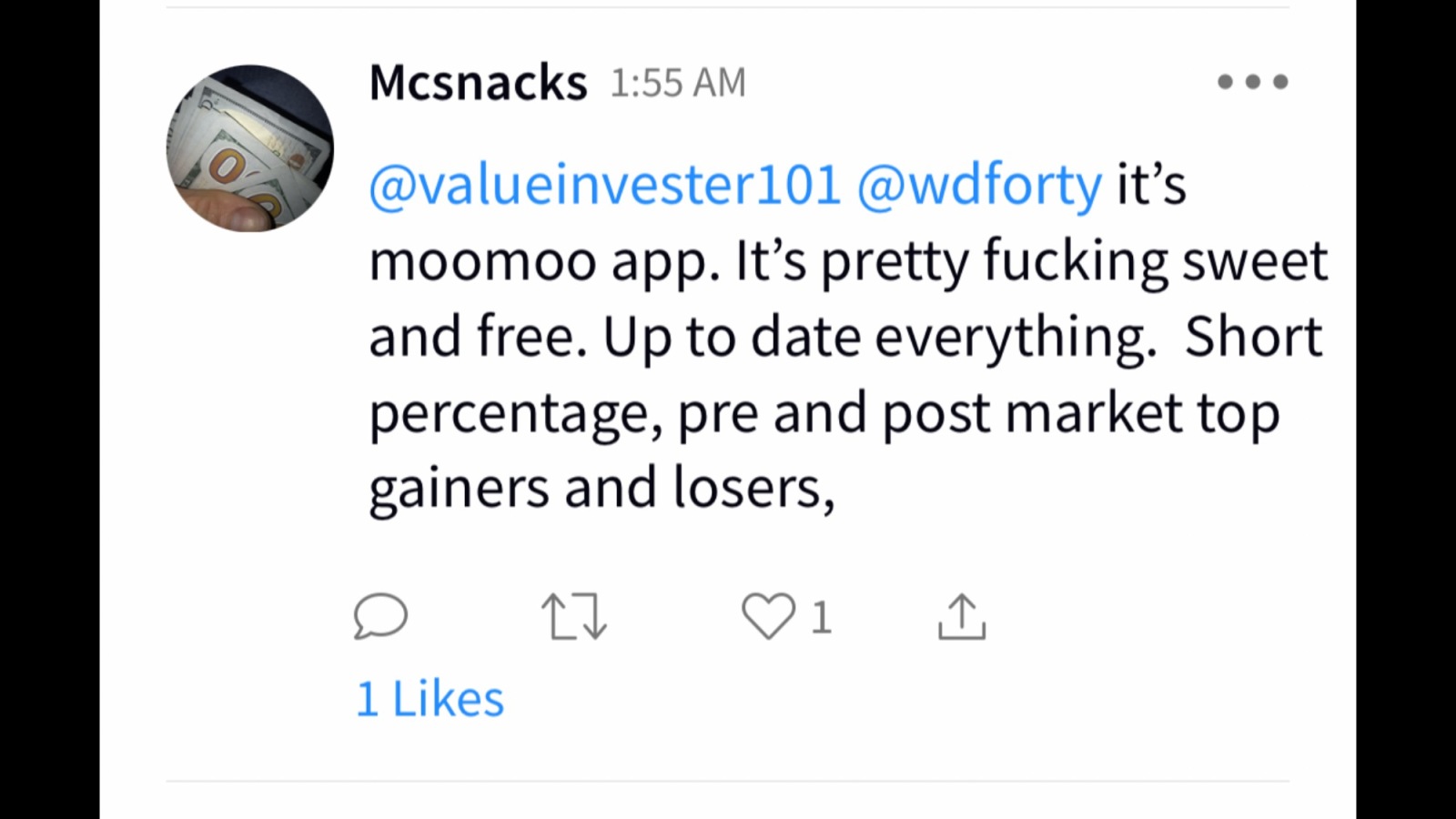 @Popular on moomoo 现在已经用了9个月了，我在手机和电脑上使用它，包括 iPhone、Galaxy 和 Macbook。每周我都能发现并使用多个功能，无论是短期还是长期的利益，还是市场开盘前后的价格，期权，制作（学习）图表，我甚至在其他应用程序上使用它们，人们喜欢它们，还会问我在哪里找到它们。甚至这里...