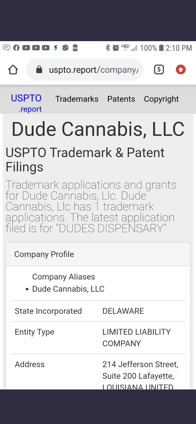 DUDE CANNABIS LLC PATENT