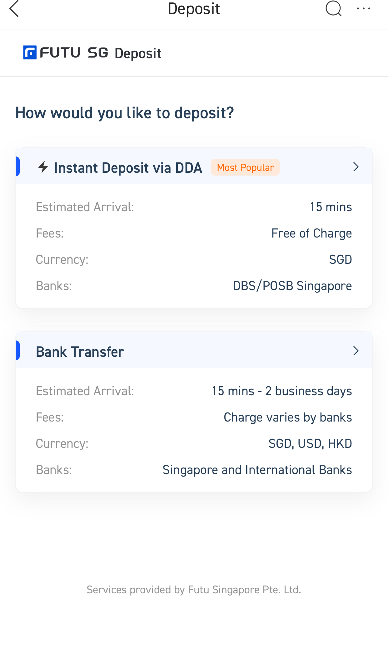 FAQ（for Futu SG clients): Can I deposit money using non-DBS? What are the fees?
