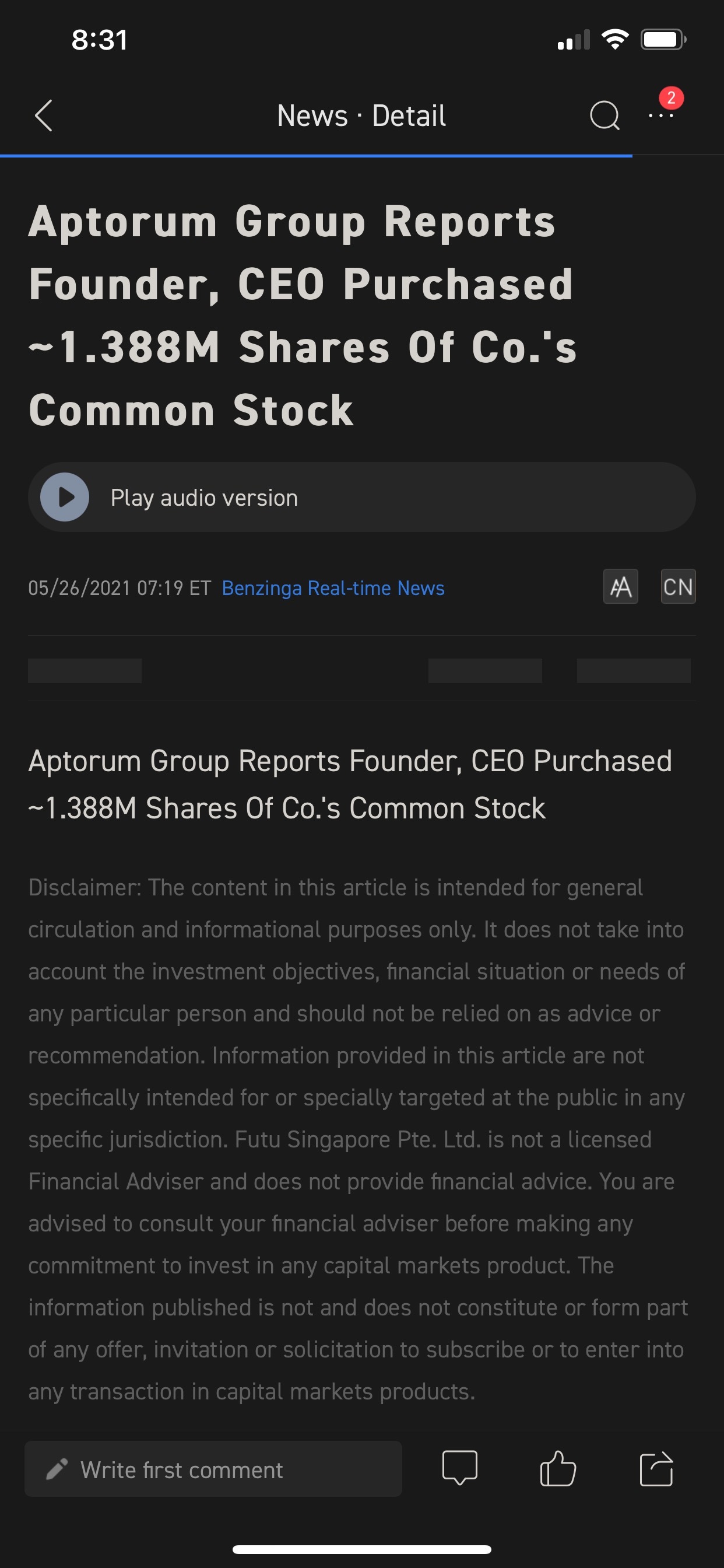 $Aptorum (APM.US)$