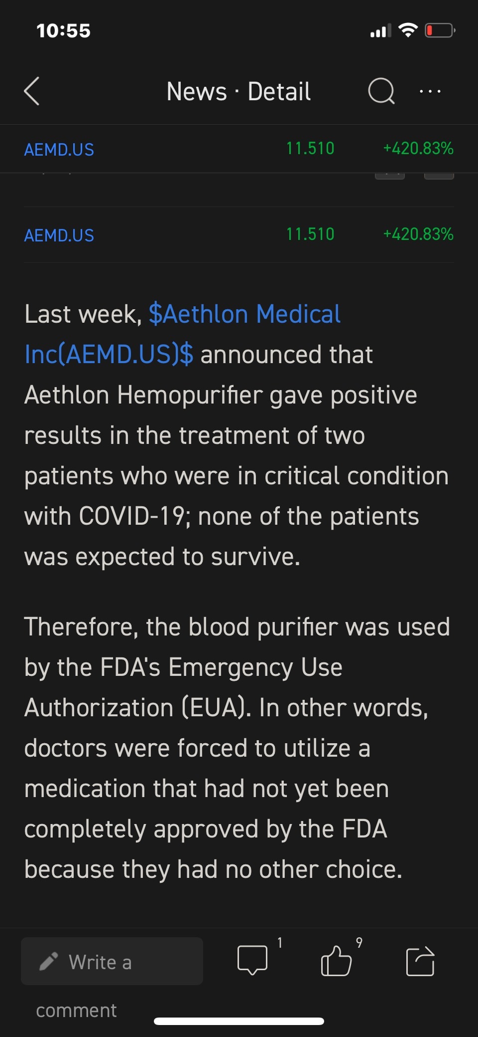 $Aethlon Medical (AEMD.US)$ 这就是峰值的原因？