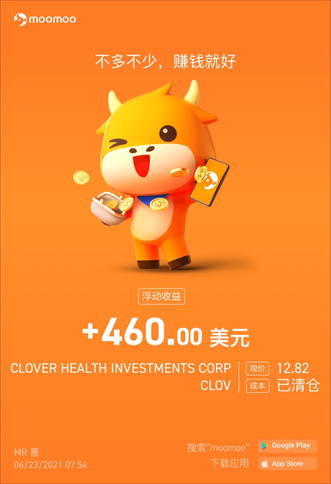 $クローバー・ヘルス・インベストメント (CLOV.US)$数時間我慢して二回売れました。良かったです。