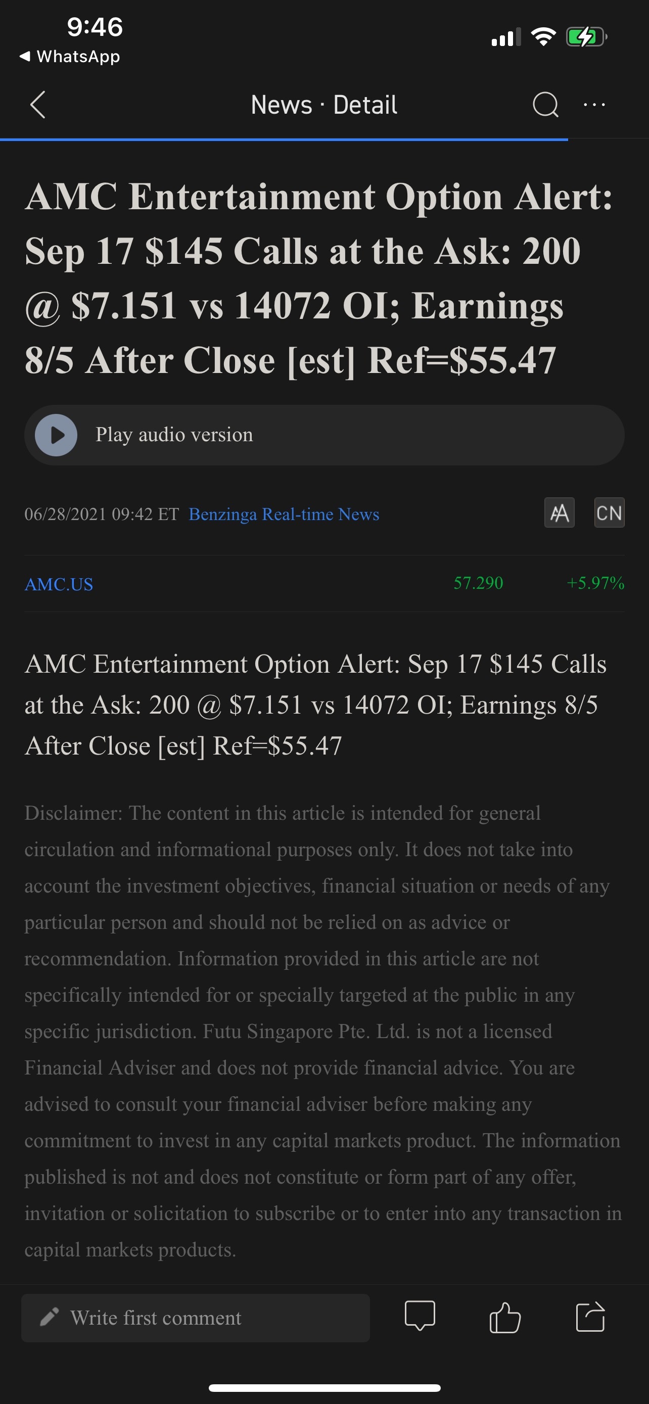 $AMC院線 (AMC.US)$ AMC 期權看漲越來越高...