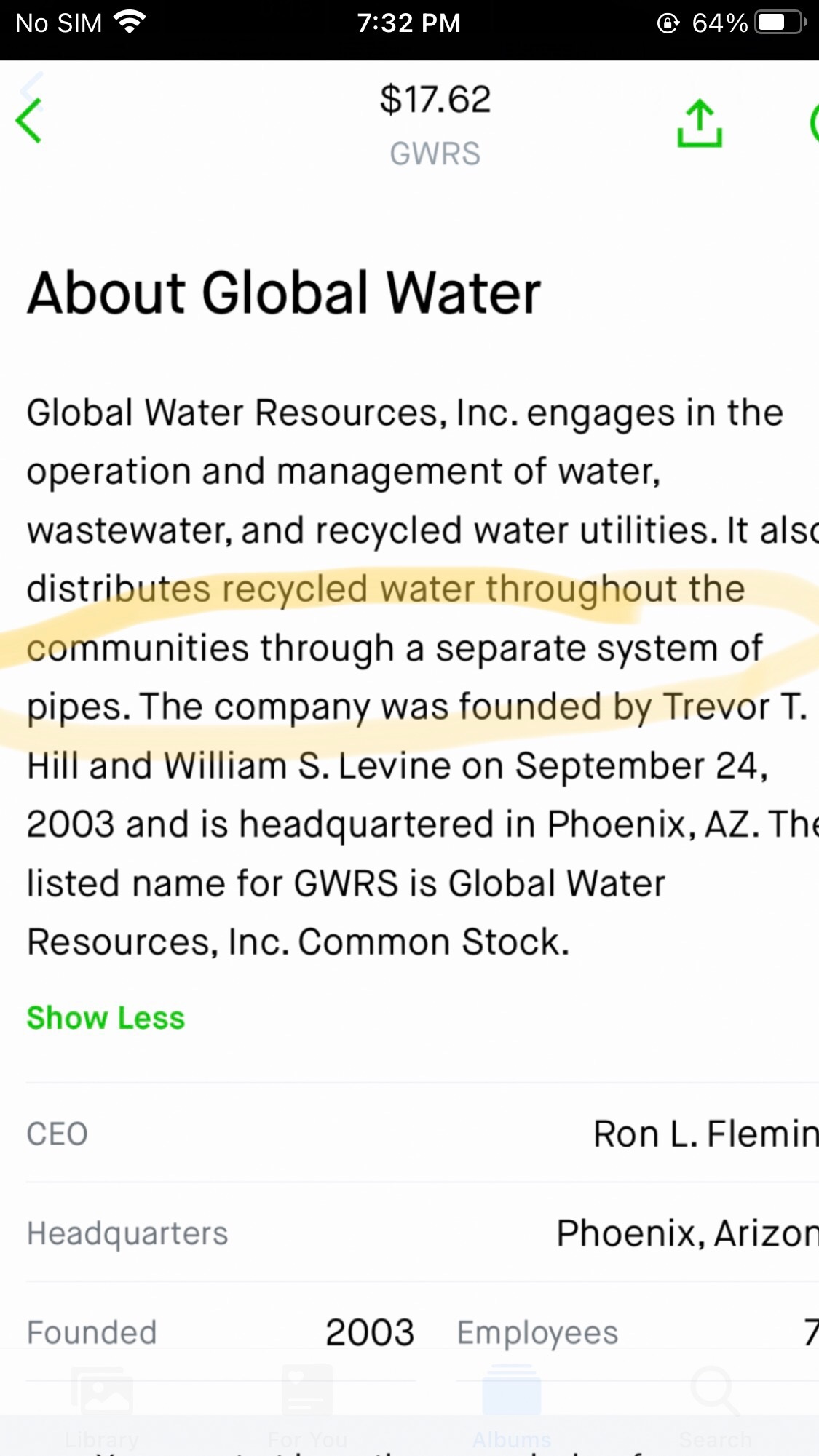 $Global Water Resources (GWRS.US)$他們真的必須讓下水管和社區的回收水通過單獨的管道嗎？ [捂臉]