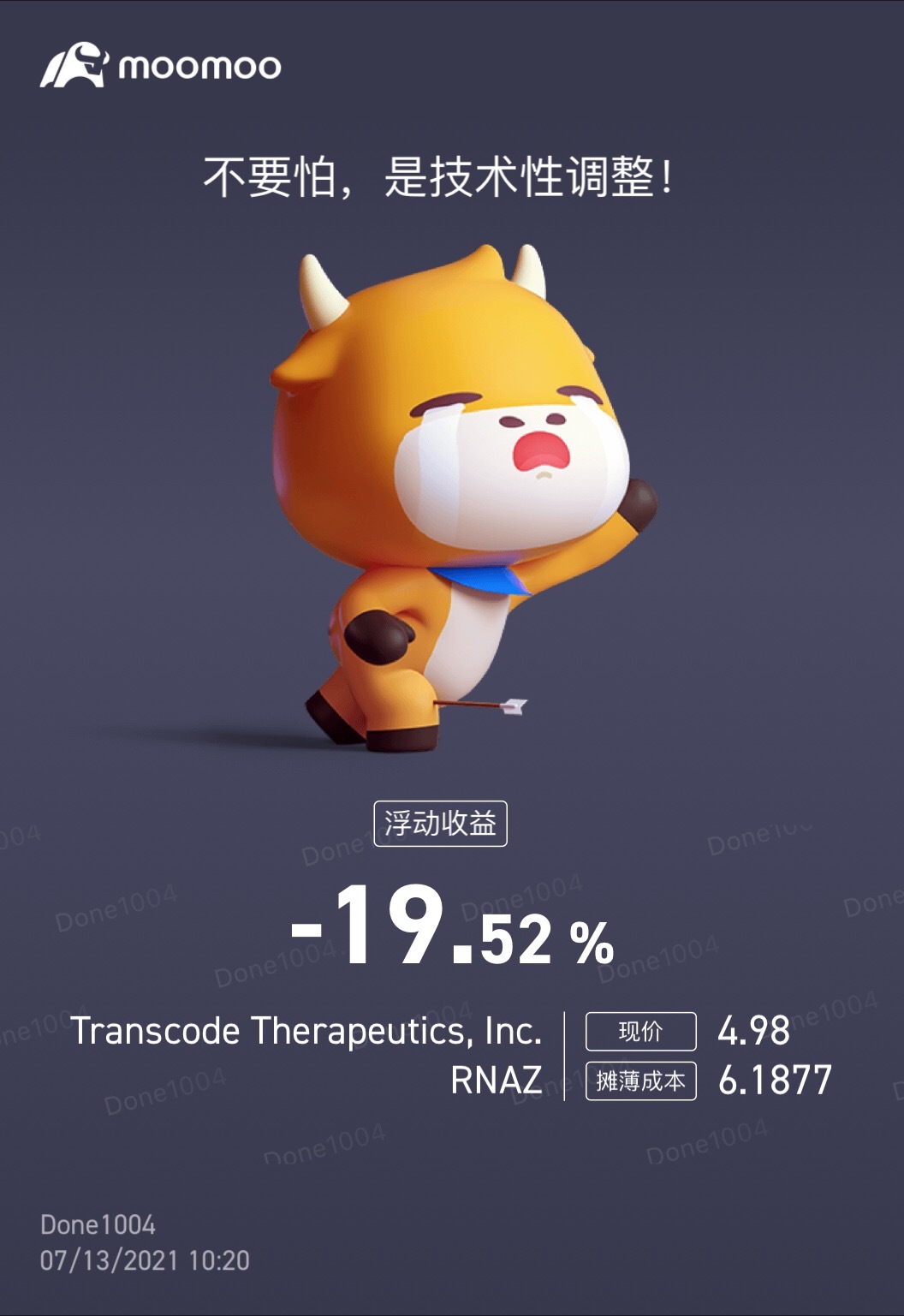 $Transcode Therapeutics (RNAZ.US)$ 昨天一根大阳线。今天是要跌穿这跟阳线吗？