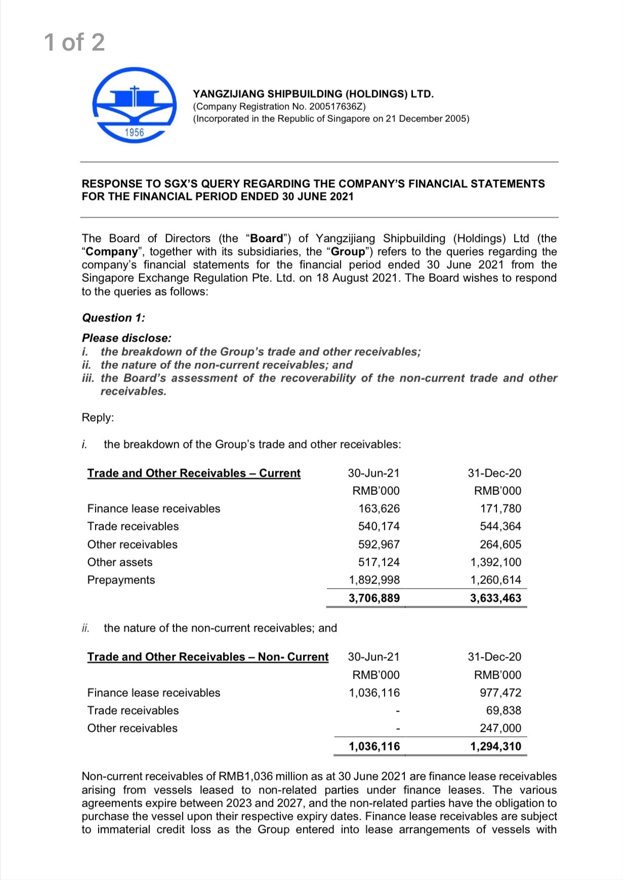 $YZJ Shipbldg SGD (BS6.SG)$ https://links.sgx.com/FileOpen/Response%20to%20SGX%20Query_final.ashx?App=Announcement&FileID=679647