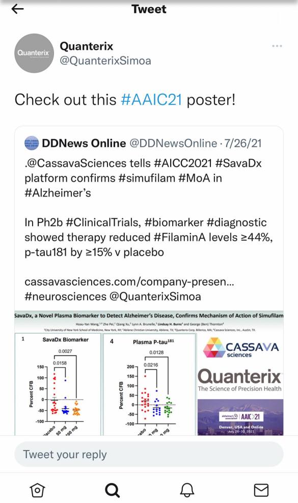 事实证明，Quanterix 确实在 7 月份在 Twitter 上为 AAIC 宣传了 SAVA。