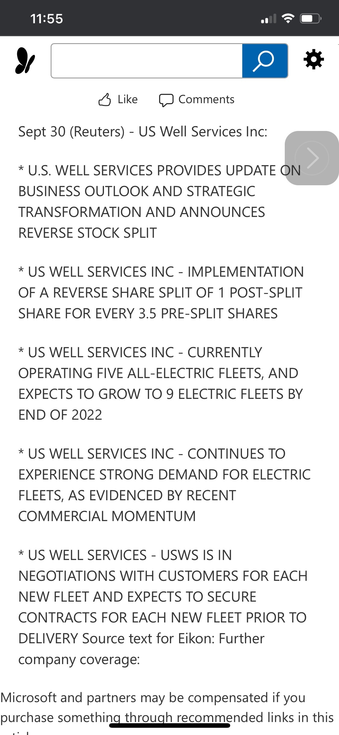 $US Well Services (USWS.US)$ Reverse split, 3.5 shares combine into one share.