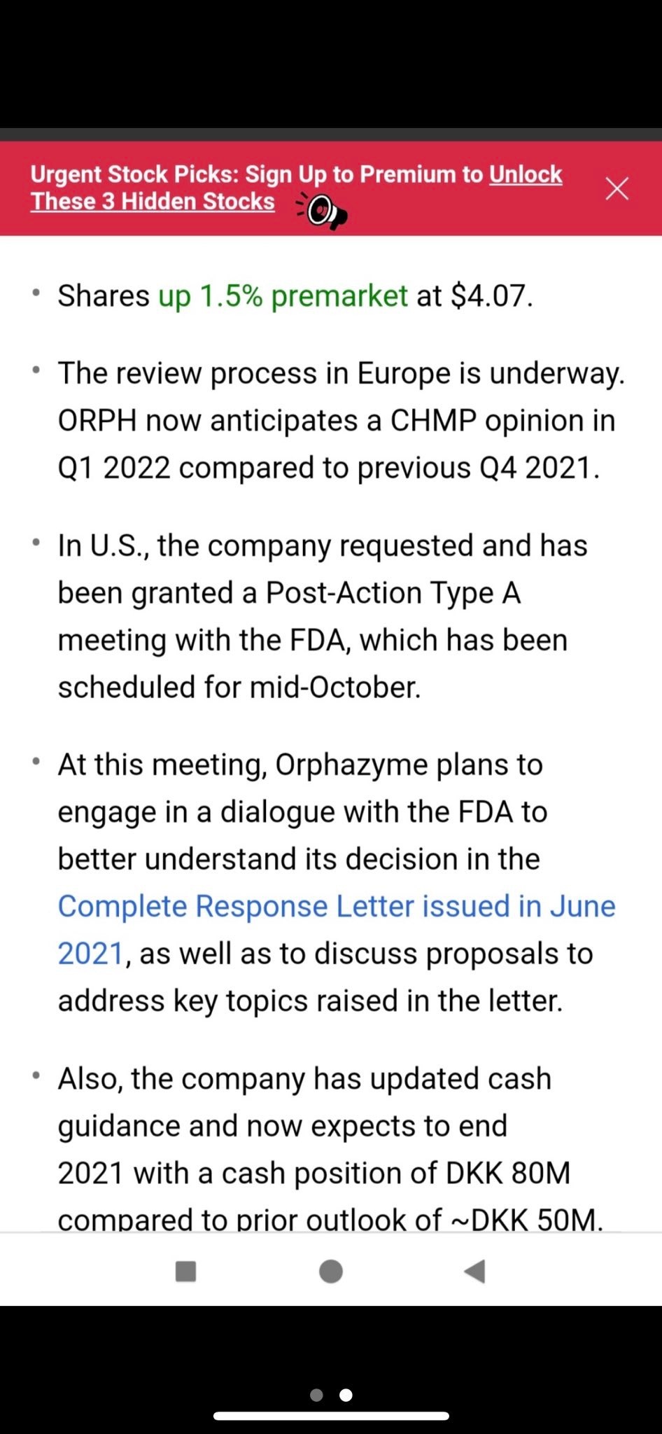 $Orphazyme (ORPH.US)$ 有一些好消息嗎？