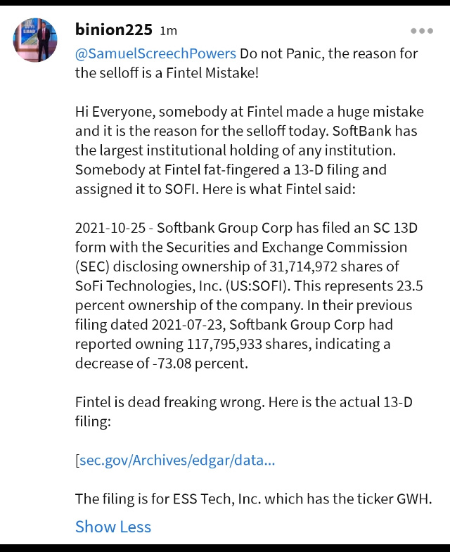 $SoFi Technologies (SOFI.US)$ according to the WeBull board this may have caused the selloff...