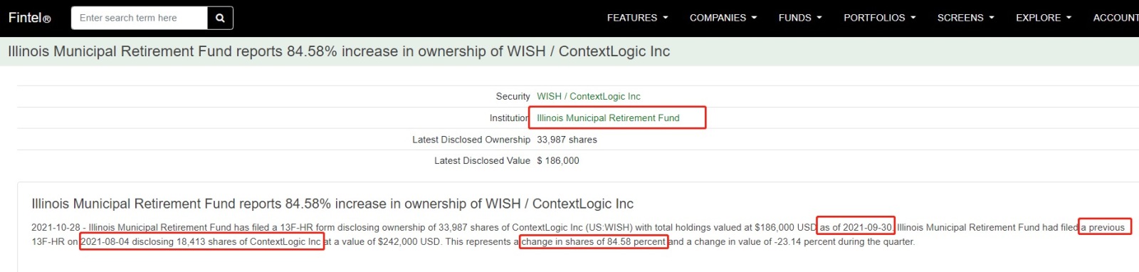 $ContextLogic (WISH.US)$ 伊利諾伊州市政退休基金增持股份至33987股，原持股數量爲18413股，增持比例84.58%，報告生效日期爲9.30日。來個猛烈的暴風雨吧！