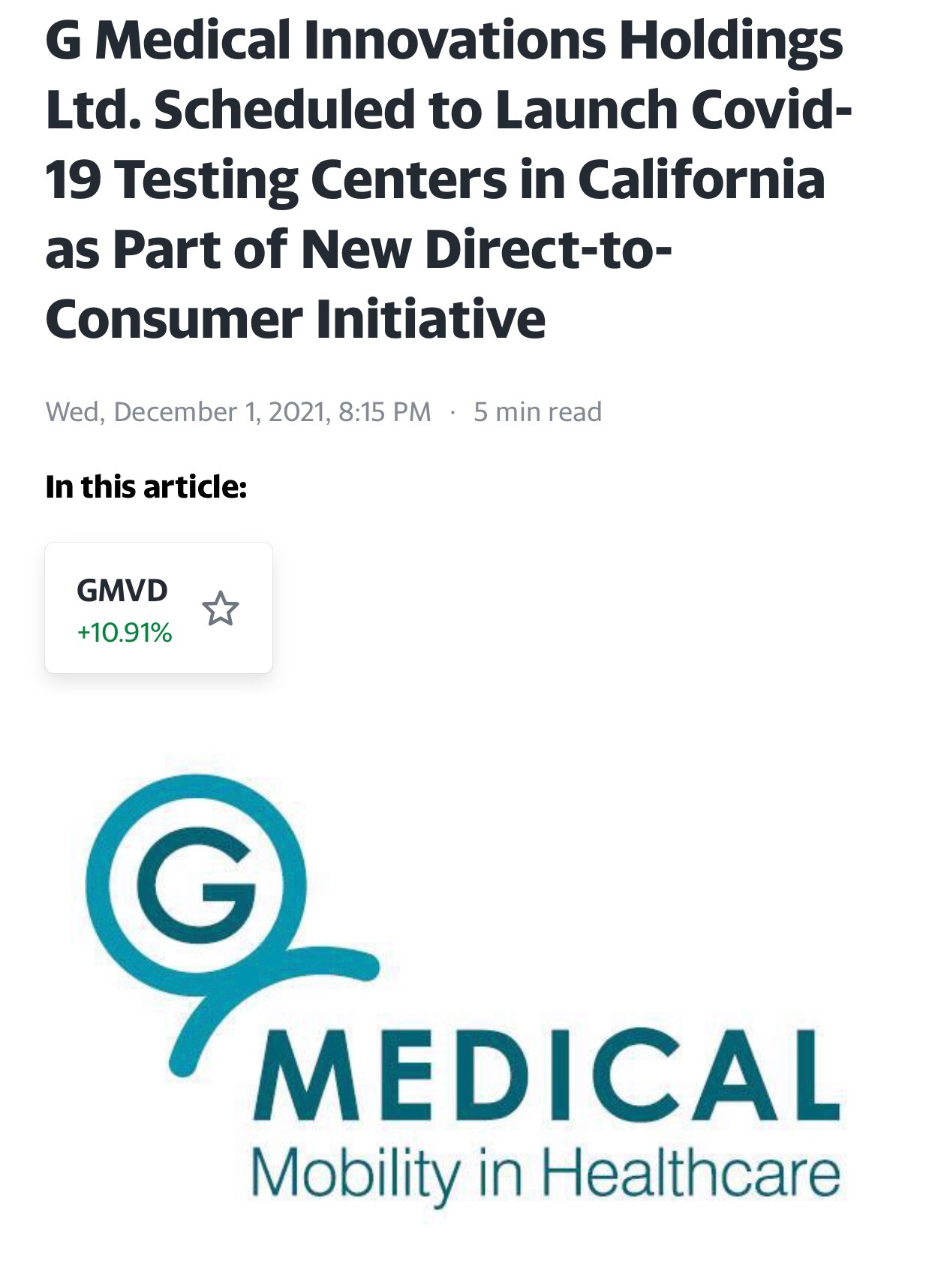 $G Medical Innovations (GMVD.US)$  https://finance.yahoo.com/news/g-medical-innovations-holdings-ltd-121500921.html