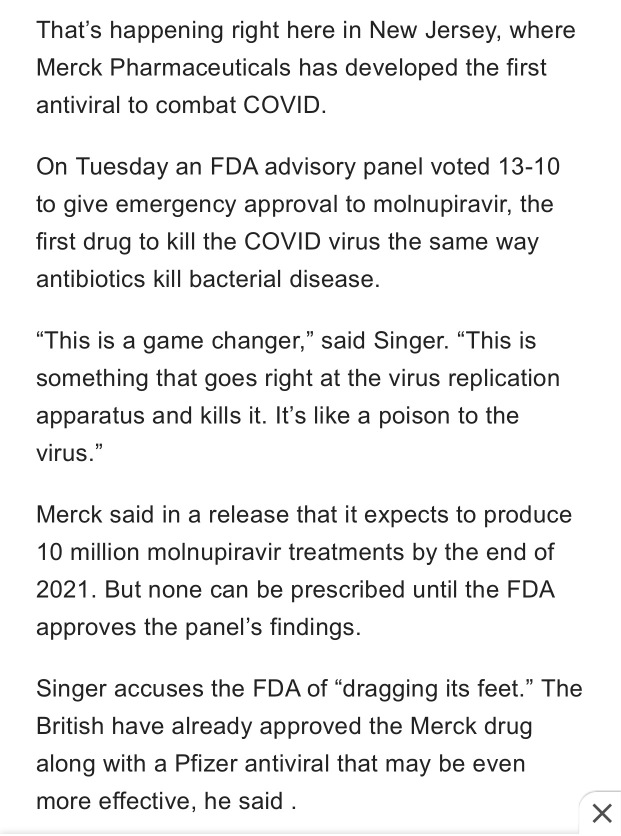 Game changer for covid as Merck is the first drug to kill covid virus.