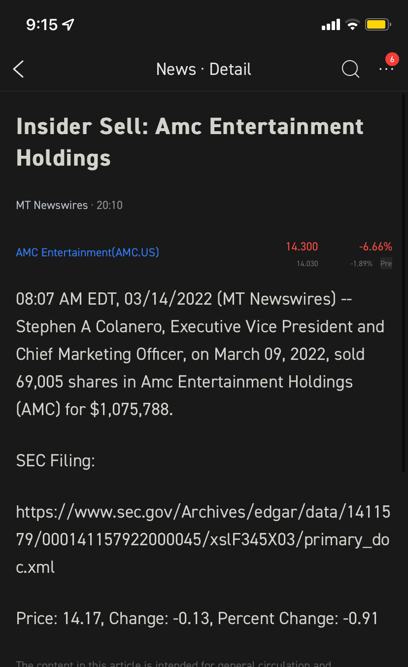 $AMC Entertainment (AMC.US)$ OMG, I’m holding and this people keep selling haiz.