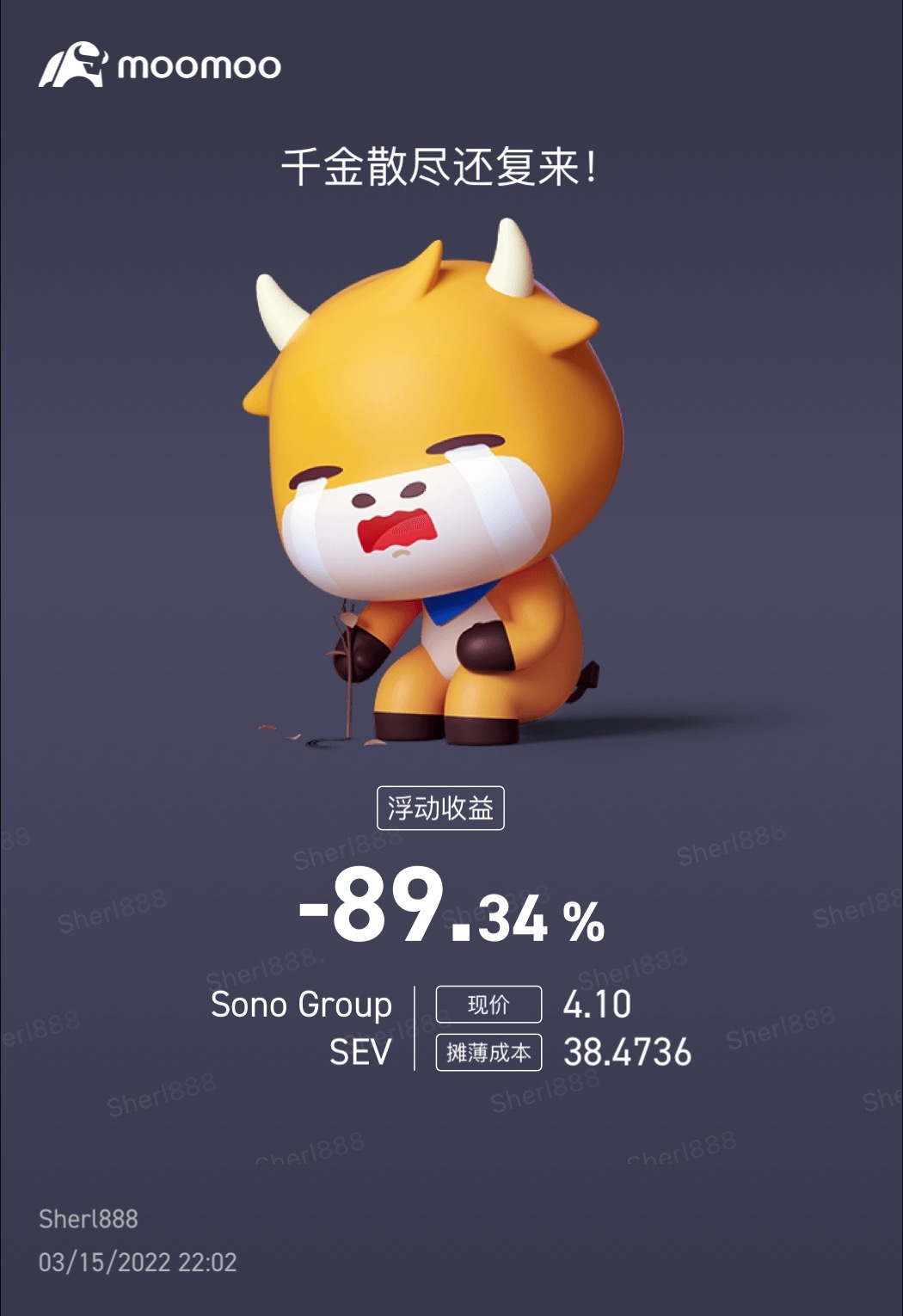 $Sono Group (SEV.US)$ 之前買了200股+ 現在損失慘重[流淚] 每天都在看着你下跌[尴尬] 能不能有一路上漲的空間啊 不要再下跌了 拜託🙏🏻真的沒眼看了[流淚][流淚]