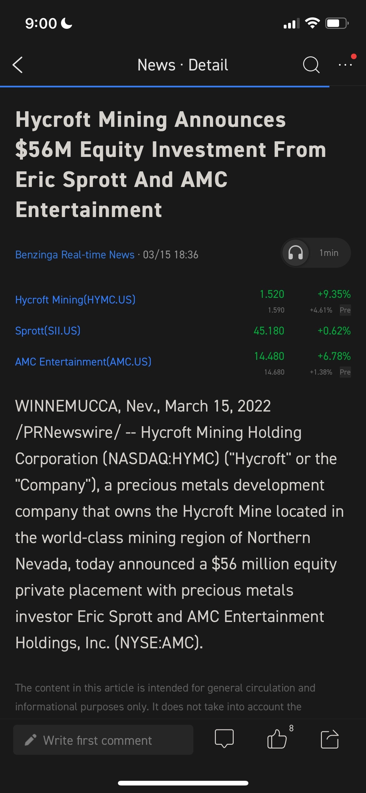 $Hycroft Mining (HYMC.US)$ true anot? 😂