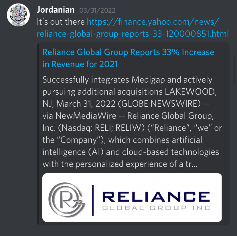 $Reliance Global Group (RELI.US)$ 谁阅读了财报发布的消息。里面有一些很好的记录。如果他们能够减少开支，将有助于收益。总体来说，我对公司的发展方向感到满意，因为对我来说这是一个长期持有的股票。公司有很大的增长空间。