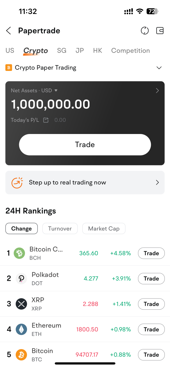 🌐 Singapore's first compliant securities company to support Crypto paper trading!