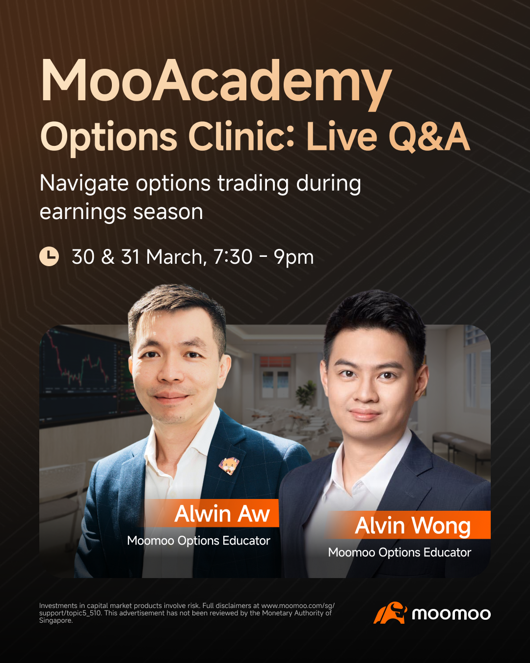 走進moomoo武吉士門店，親身體驗提升您的投資之旅。加入我們，獲取一對一的平台指導，了解如何使用moomoo的工具和功能，並學習不同的投資理念和市場洞察。與其他投資者交流，學習、提問並在日益複雜的全球市場中建立信心。 [呲牙] 📅 即將到來的課程 3月30日：  期權診所...