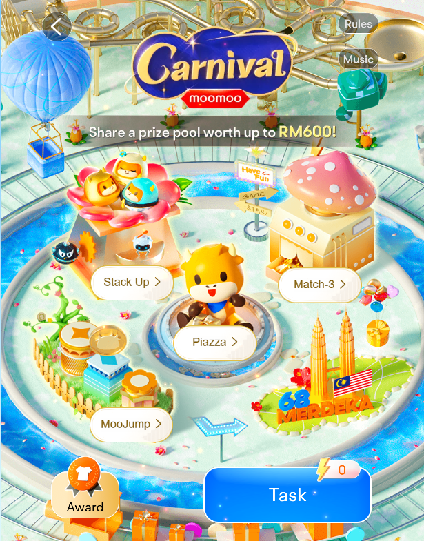 Hey, mooers! Moomoo Carnival is coming to town from August 6 to September 5! 🎪 It brings fun games and up to RM600* stock cash coupons right for you, including a collection of 10 distinctive skins! Have you jumped into the fun yet? [Share Link: Let's roll out the fun>>]  🥳 What's in store for you? 🕹️ Thrilling Games:  • Dive into MooJump, Stack Up, and Match-3! • You'll receive 3 free plays to kick things off. • Complete tasks* to unlock more plays. • Rack up poin...
