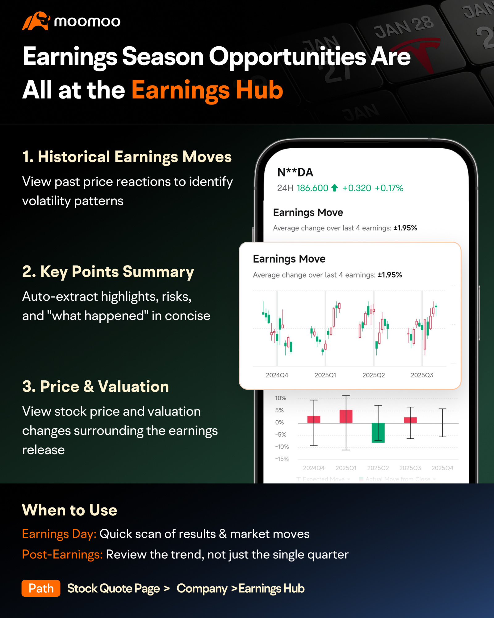 Earnings season is one of the most volatile yet opportunity-rich periods in the market. To navigate the waves of financial reports and market reactions, you need more than just luck—you need the right tools. At Moomoo, we want to empower you to make data-driven decisions with speed and precision. Here are four powerful features designed to help you analyze, forecast, and execute your trades effectively this earnings season. 👇...