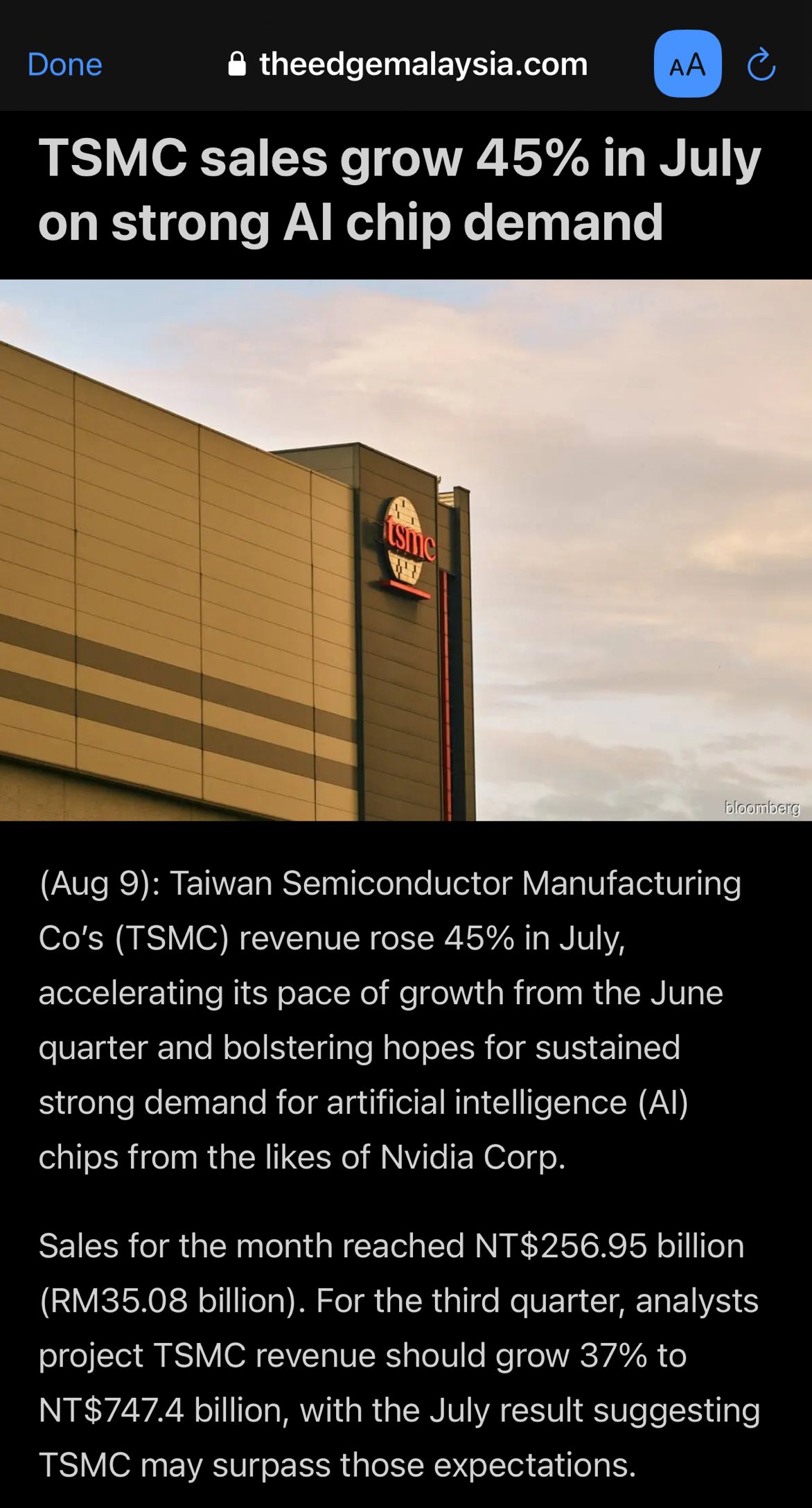 $Taiwan Semiconductor (TSM.US)$ Revenue surged 45% in July, and the semiconductor stock king returned $NVIDIA (NVDA.US)$