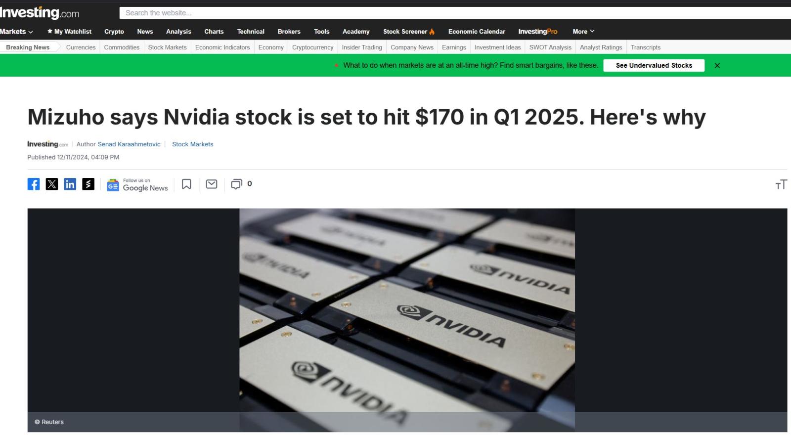 $英偉達 (NVDA.US)$[鏈接: 瑞穗表示，英偉達股票有望在2025年第一季度達到170美元。以下是Investing.com的分析]