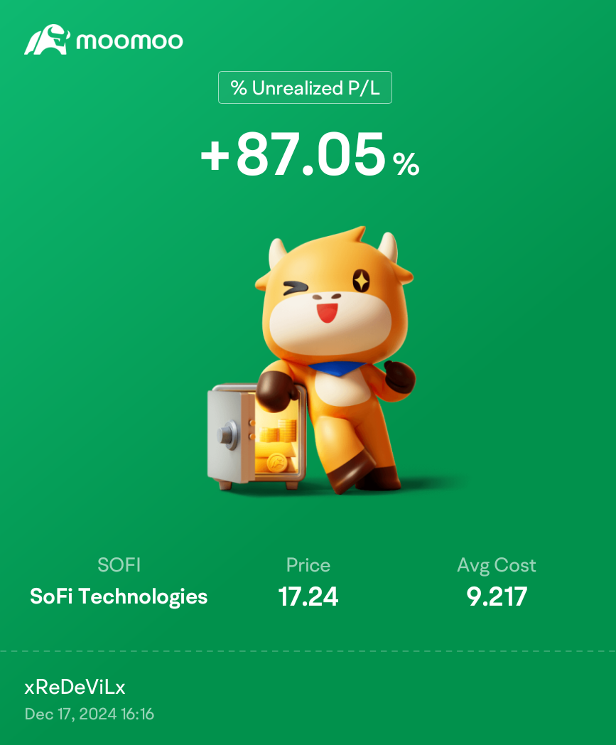 $SoFi Technologies (SOFI.US)$ 希望能获取一些利润，祝大家好运。