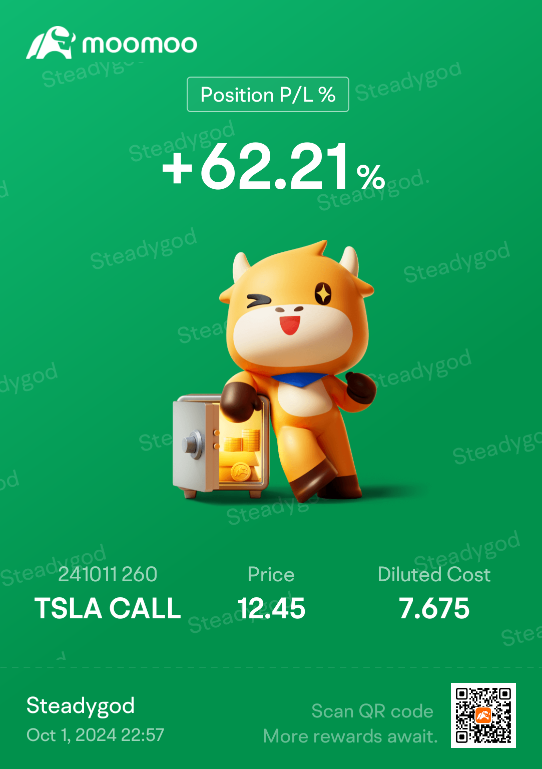 $特斯拉 (TSLA.US)$ 我從9月中旬持有它，將持有到下週，沒有趕。 290永不變