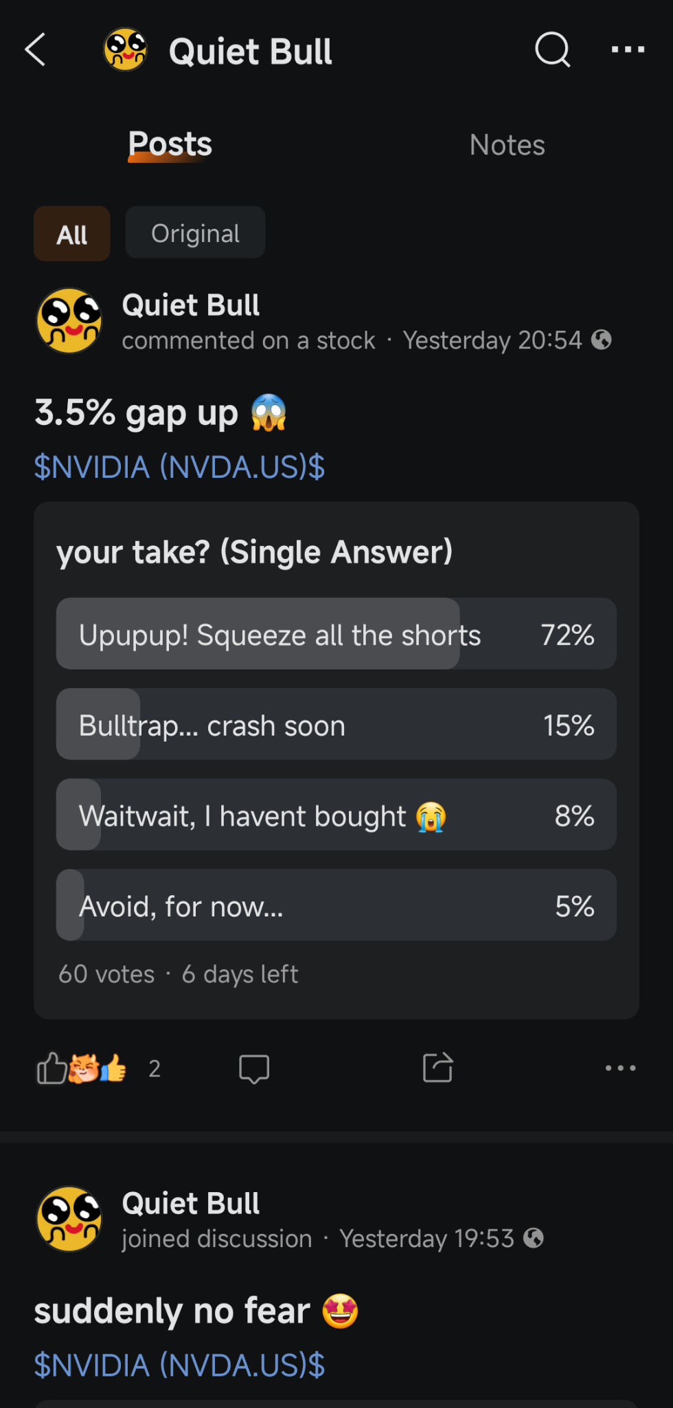 What I trade? 🤔 Only the Prima Diva Of All Stonks, Ndiva, using options, stock and cash. You will find me in the ndiva comments, making polls… I considered Tesla, but decided I dont want to own it, should the system fail. Ndiva, on the other hand, is worth owning. 🚀  How I trade? 🤔 A system of my own invention, I call it the Flywheel. It’s complex and dynamic, I have over 30 different short options running at once, and am still...