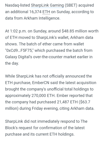 SBET bought additional 16374 ETH on Sunday!