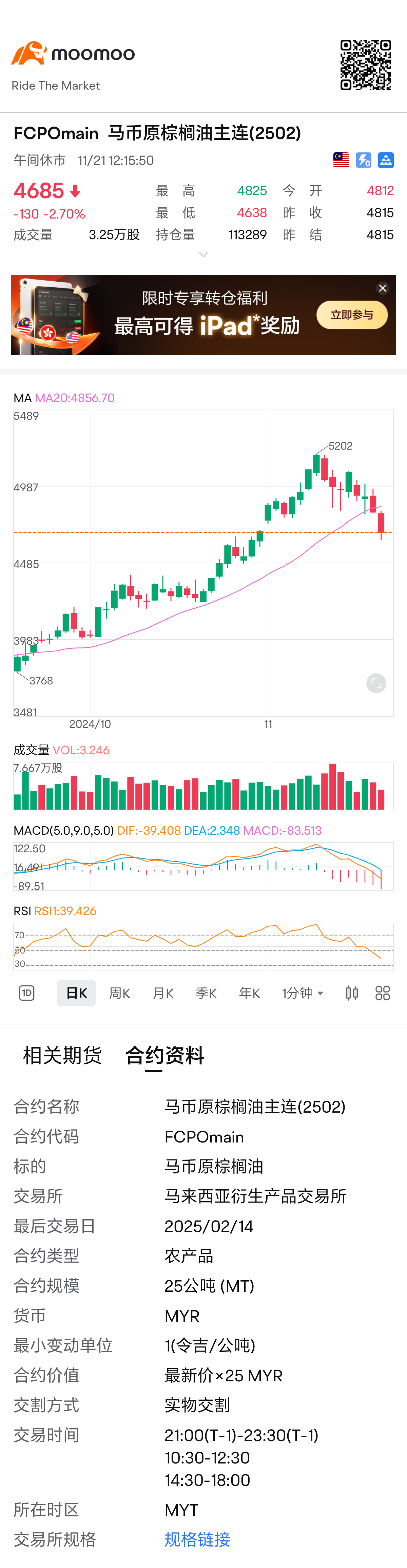 $Crude Palm Oil Futures(FEB5) (FCPOmain.MY)$ Make a record when it falls below 4700.