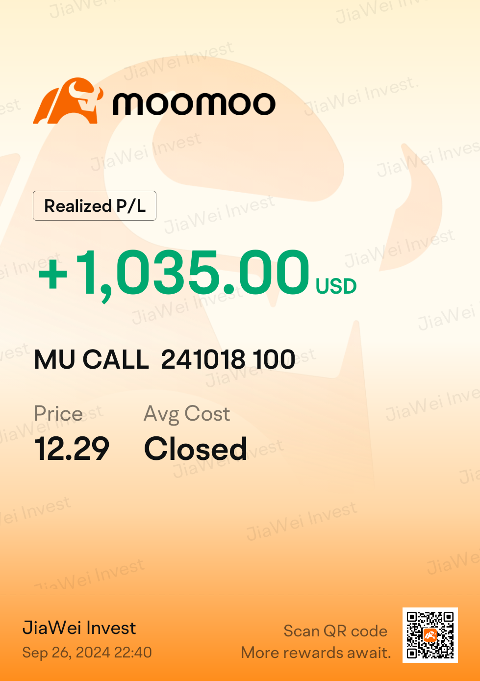 昨天賺了1000USD using options , MooMoo 剛launch ，小試牛刀😃