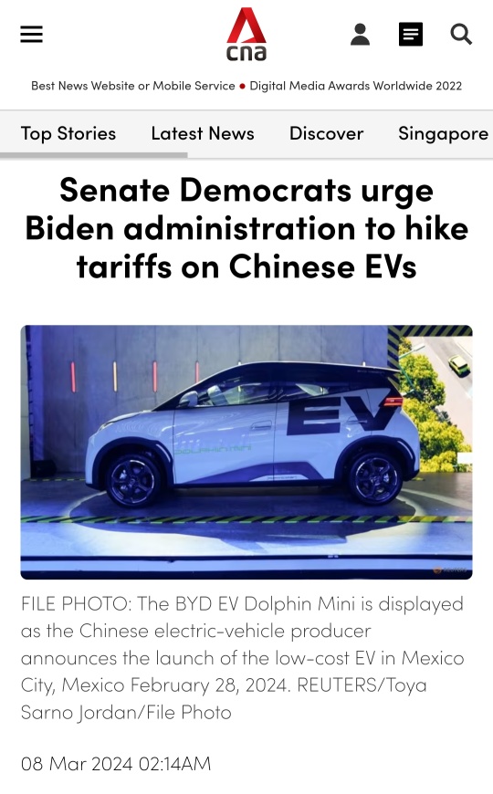 Senate Democrats urge Biden admin to hike tariffs on Chinese EVs