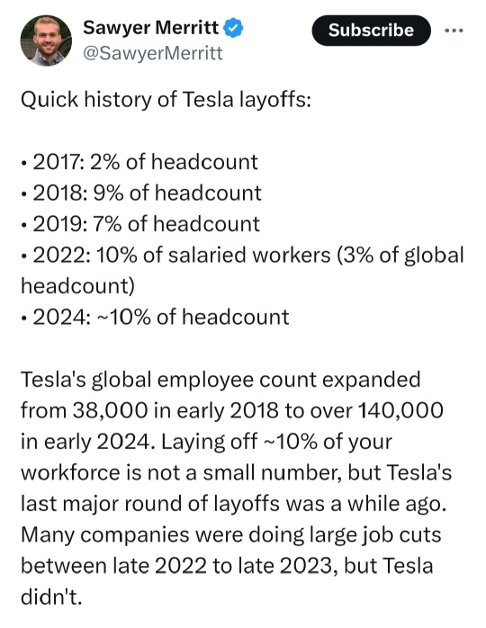 Tesla trims 10% of workforce - delayed layoff to reduce cost and increase productivity
