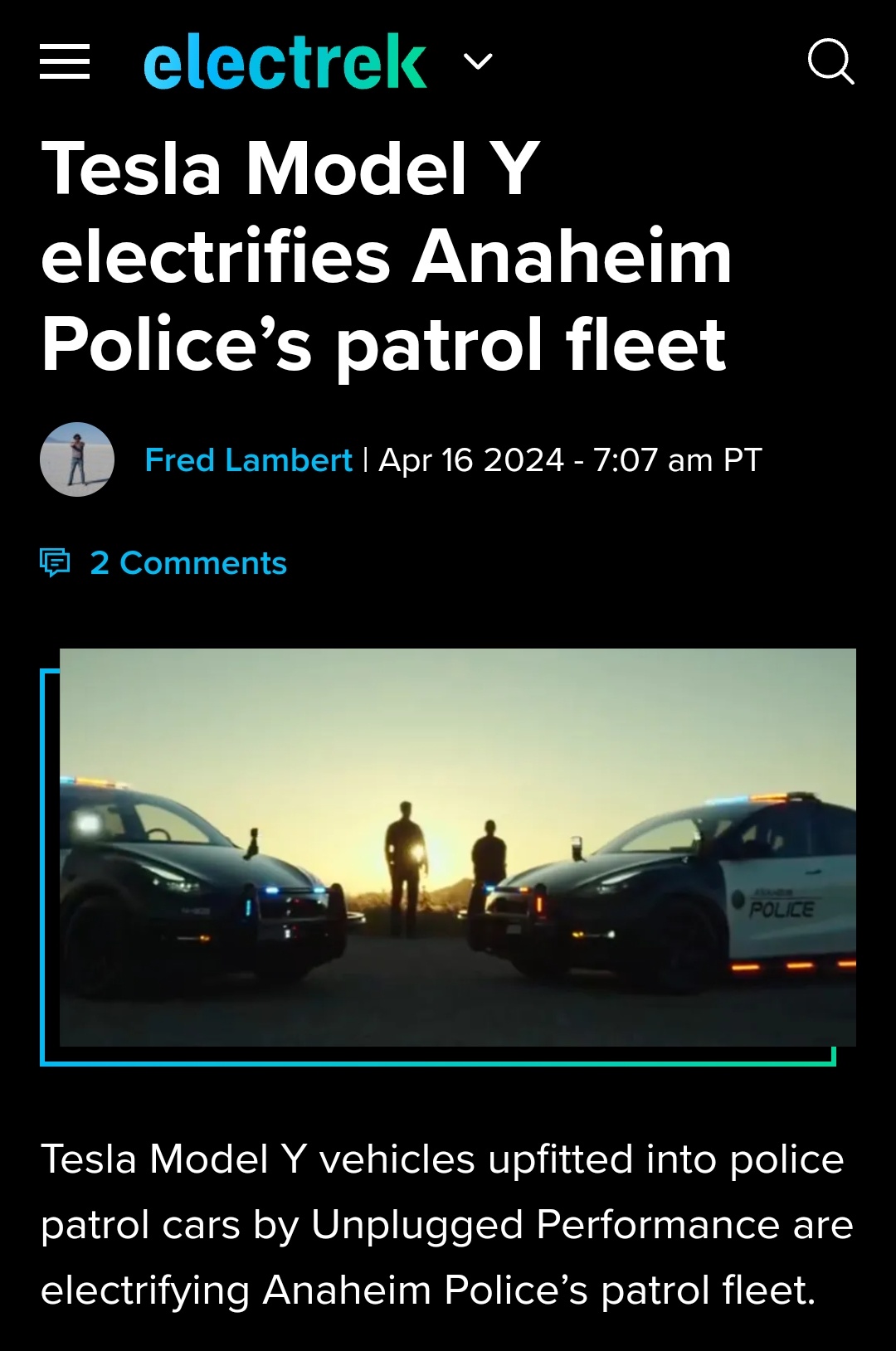 特斯拉 Model Y 為安納海姆警察的巡邏隊提供電力