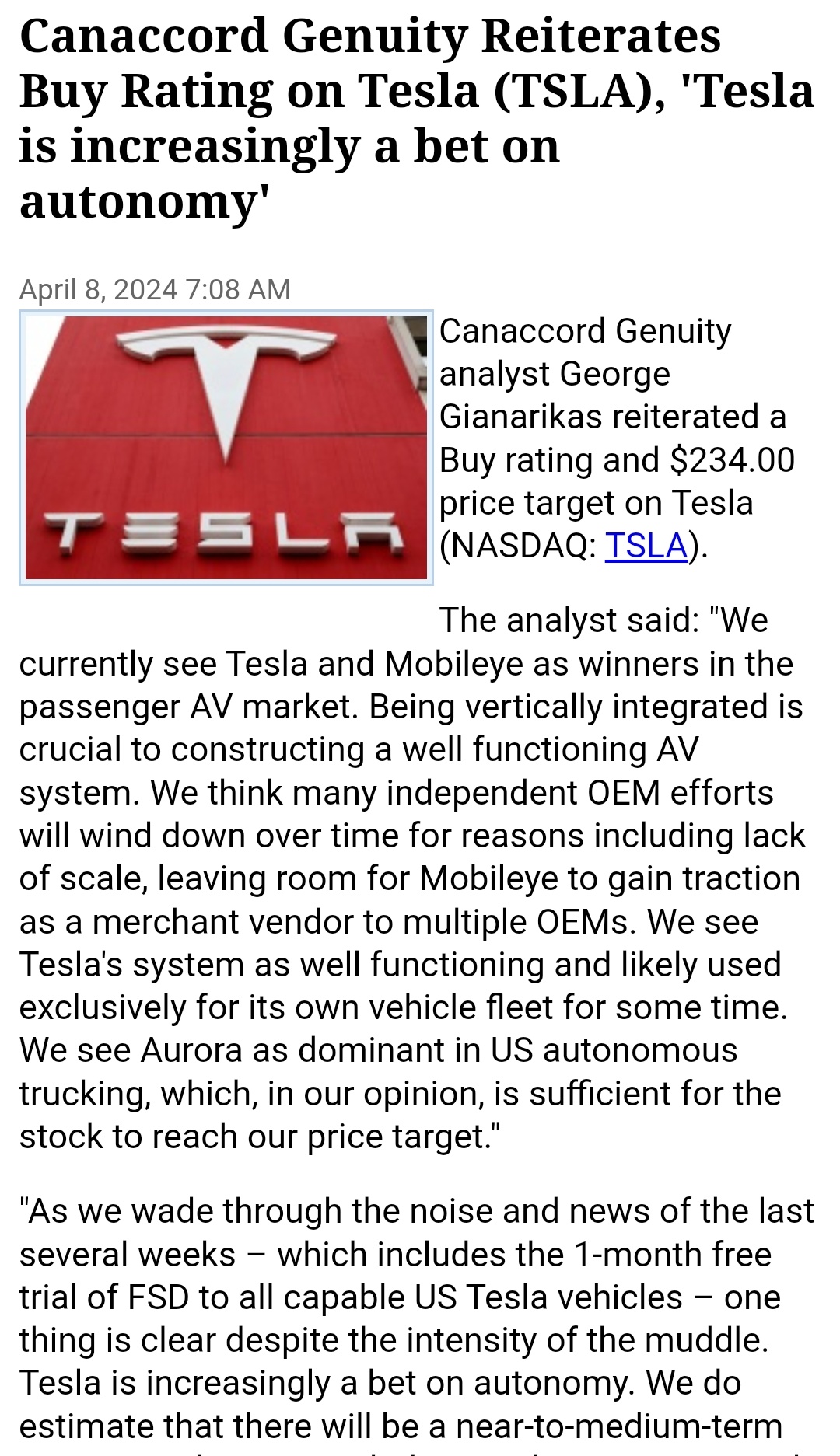 $Tesla (TSLA.US)$$BYD COMPANY (01211.HK)$$NIO Inc (NIO.US)$$XPeng (XPEV.US)$ Canaccord Genuity analyst George Gianarikas reiterated a Buy rating and $234.00 pri...