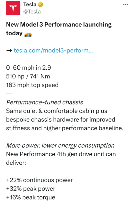 テスラの新型モデル3パフォーマンスは、7,500ドルの電気自動車税額控除の全額控除の対象となります