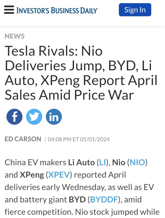 Nio and Xpeng April Delivery Far from Tesla, Li Auto and BYD